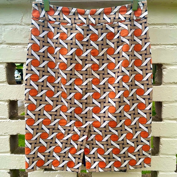Banana Republic Orange White Navy Patterned Pencil Skirt Size 2 - Picture 4 of 5